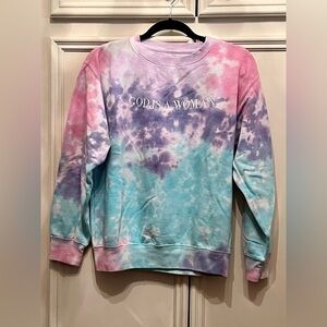 Ariana Grande God is a Women 2018 TOUR Pink Tie Dye Crewnevk Sweatshirt. Size S